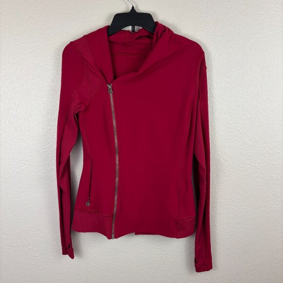 Lululemon 8 Womens Cranberry Asymmetrical Zipper Front Bhakti Yoga Jacket - Picture 2 of 9